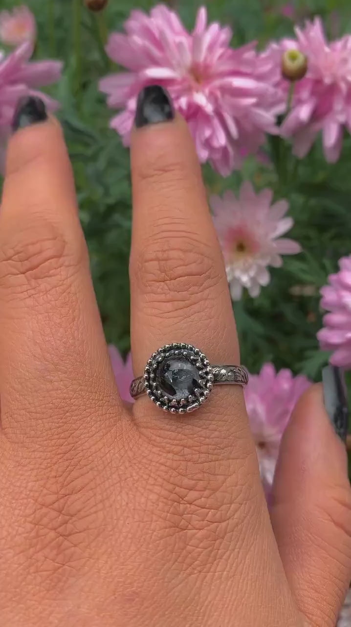 Black Rutilated Quartz Ring - Size 9