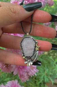 Rose Quartz Coffin Pendant - Sterling Silver
