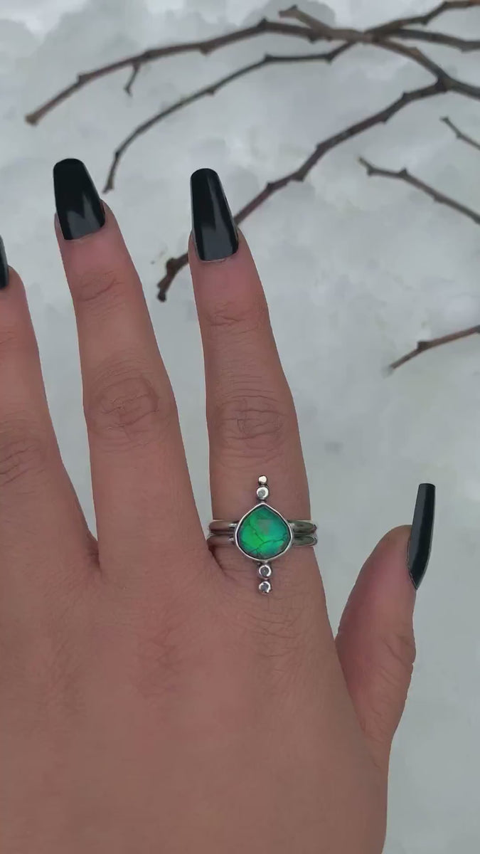 Rose Cut Quartz & Monarch Opal Ring - Size 10 1/4