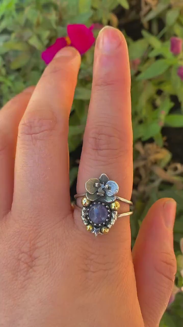 Tanzanite Orchid Ring - Size 9 1/4 to 9 1/2
