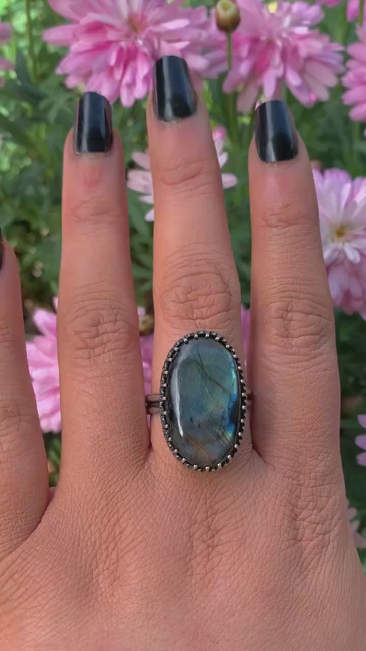 Rainbow Labradorite Ring - Size 12
