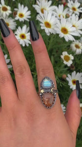 Sunstone & Moonstone Ring - Size 11 1/4 to 11 1/2