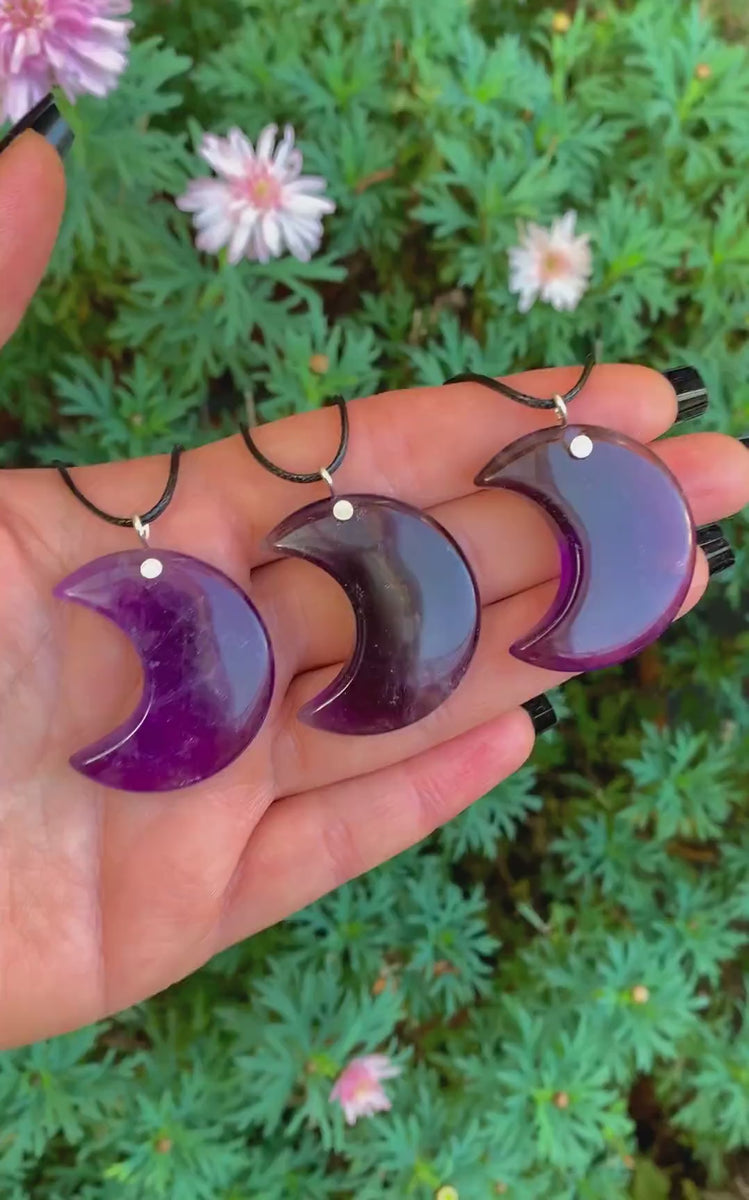 Amethyst Crescent Moon Pendant - Sterling Silver