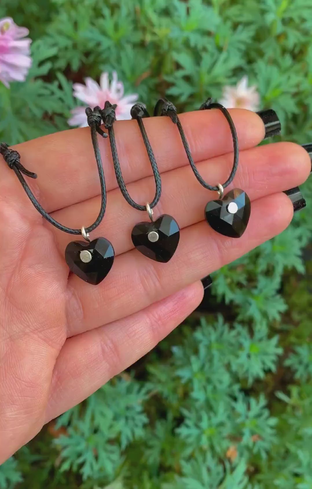 Black Onyx Heart Pendant - Sterling Silver