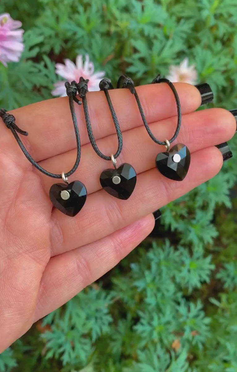 Black Onyx Heart Pendant - Sterling Silver