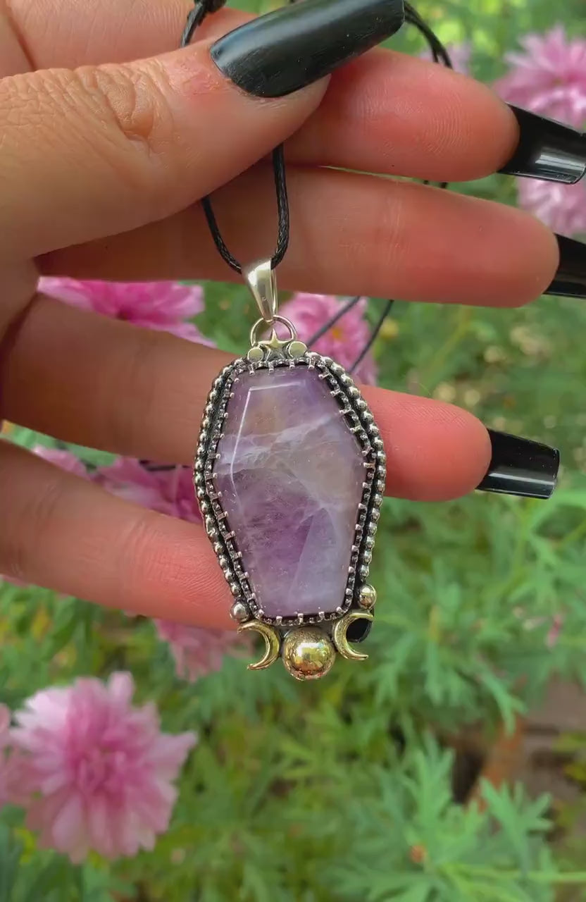 Amethyst Coffin Pendant - Triple Goddess
