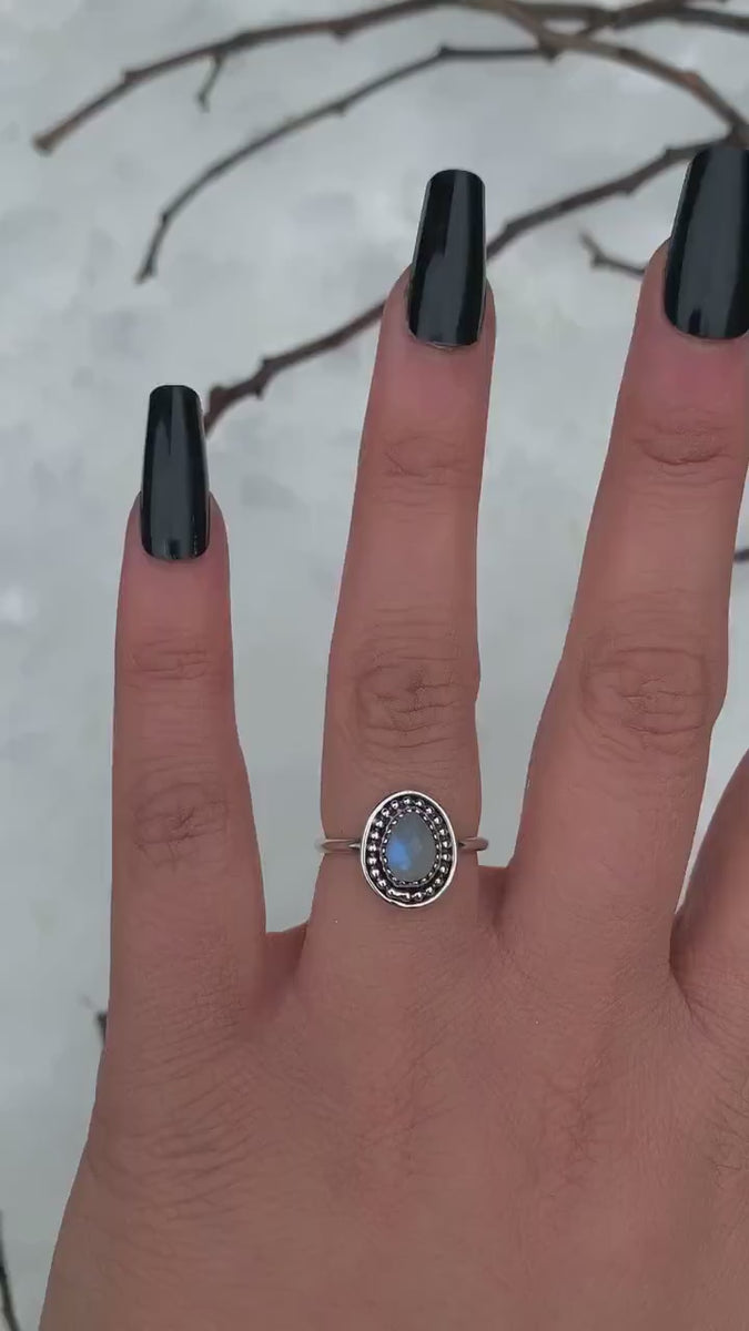 Rose Cut Moonstone Ring - Size 6
