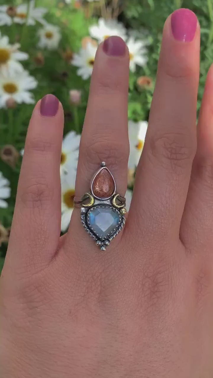 Sunstone & Moonstone Ring - Size 6 1/4
