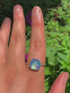 Rose Cut Clear Quartz & Aurora Opal Ring - Size 9