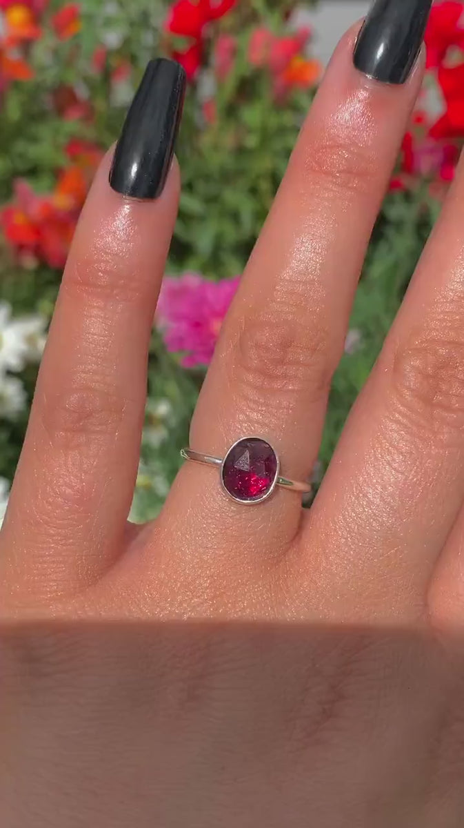 Rose Cut Rhodolite Garnet Ring - Size 6