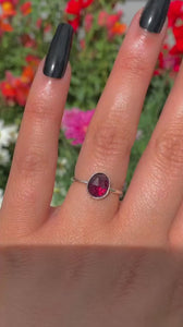 Rose Cut Rhodolite Garnet Ring - Size 6