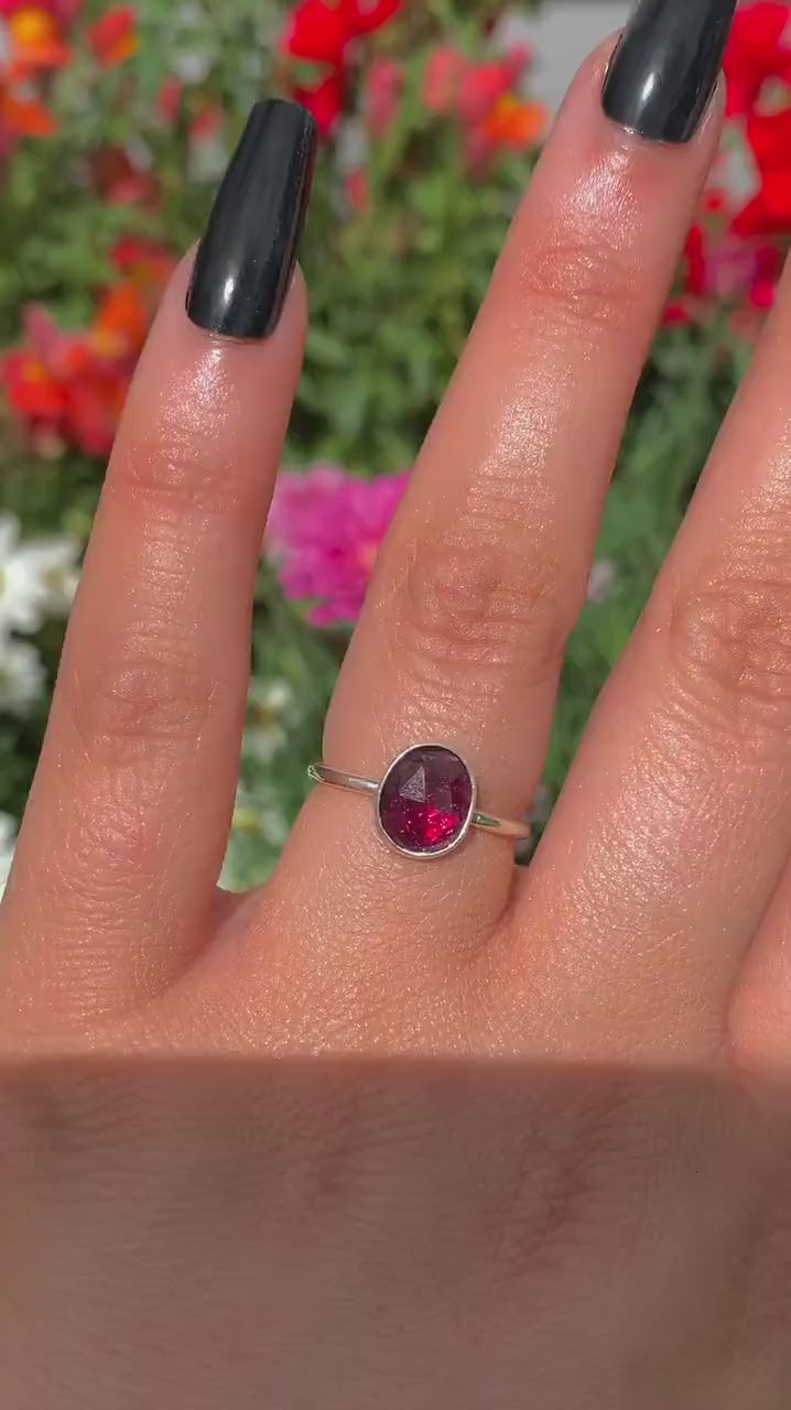 Rose Cut Rhodolite Garnet Ring - Size 6