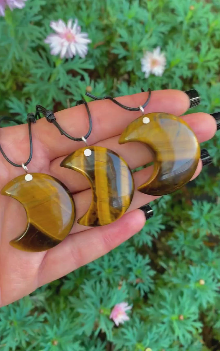 Tiger's Eye Crescent Moon Pendant - Sterling Silver