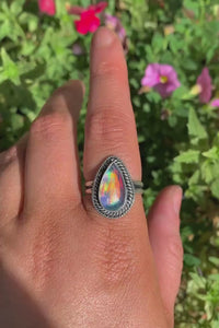 Rose Cut Clear Quartz & Aurora Opal Ring - Size 8 1/2 to 8 3/4