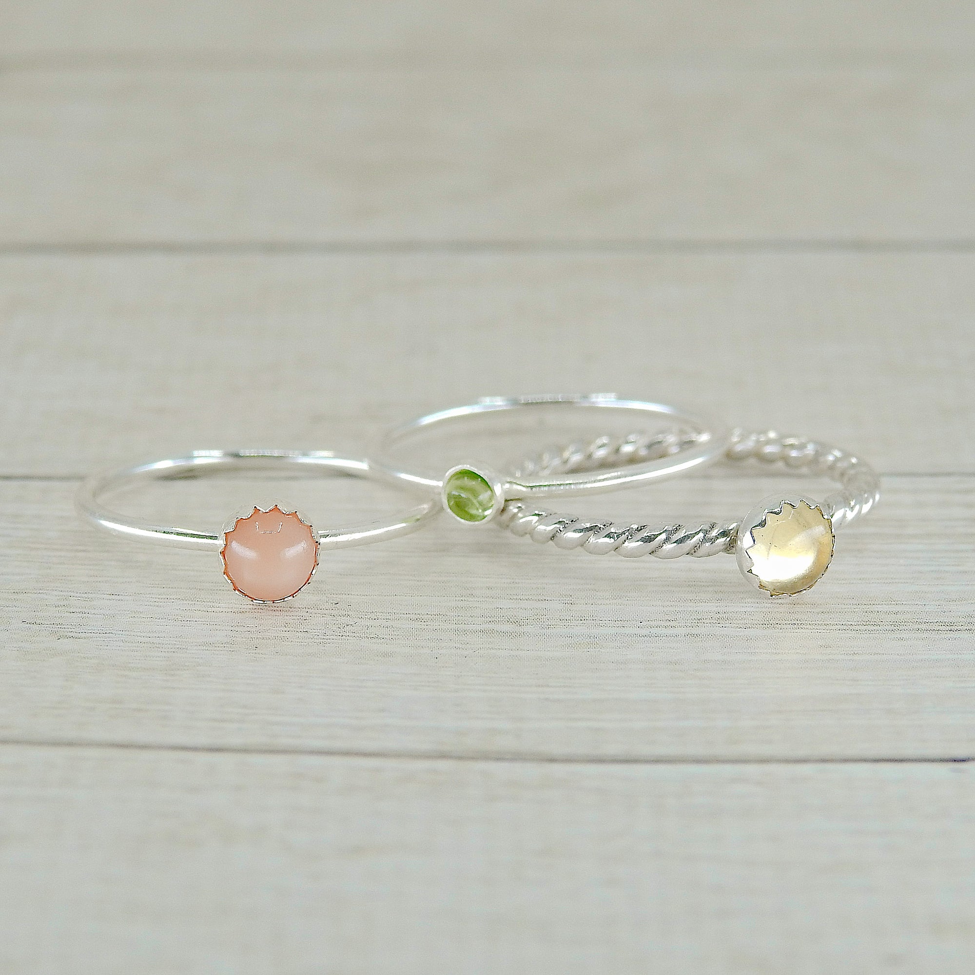 The Demeter Stack of Abundance - Peach Moonstone, Citrine & Peridot - Made to Order