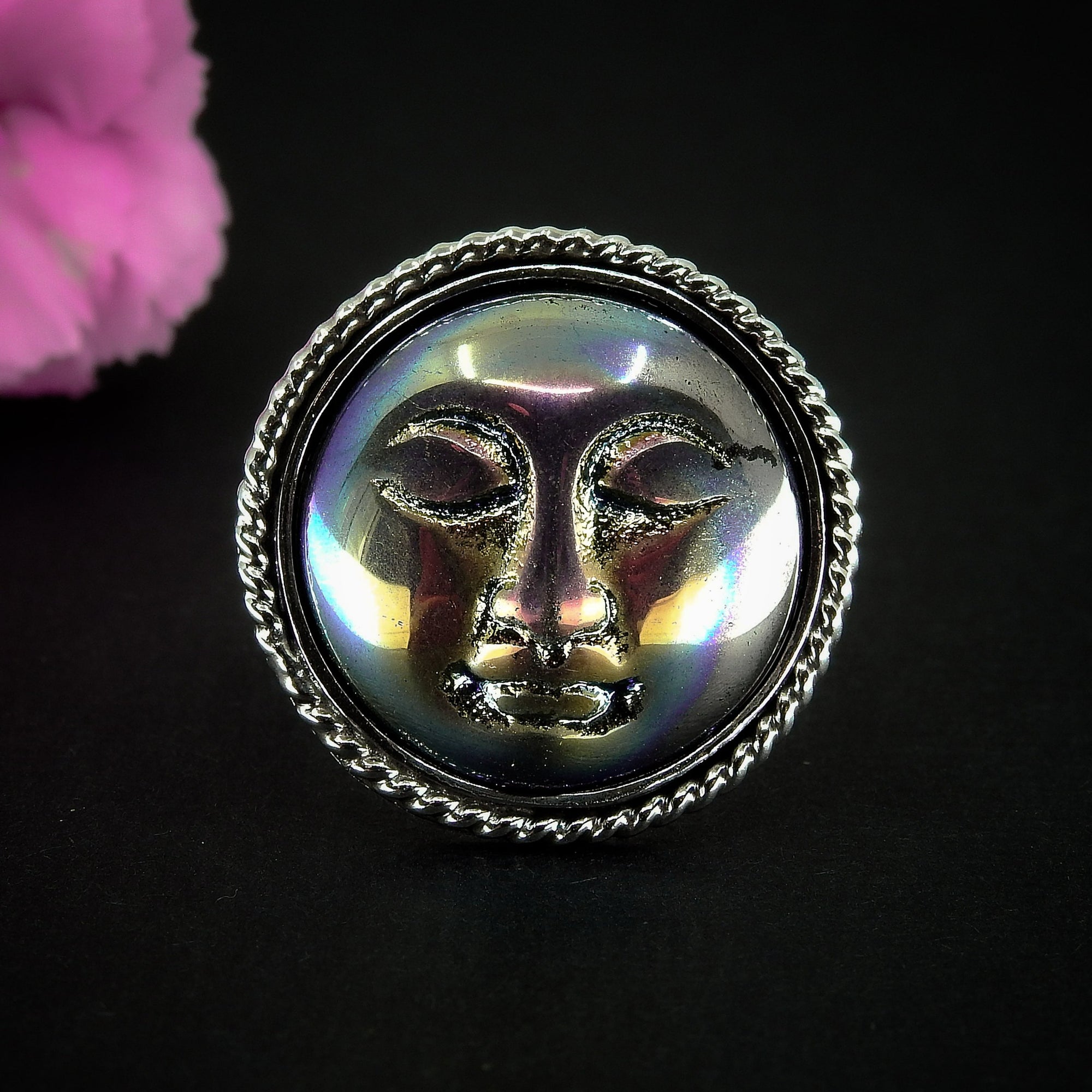Titanium Aura Quartz Moon Goddess Ring - Size 8 3/4