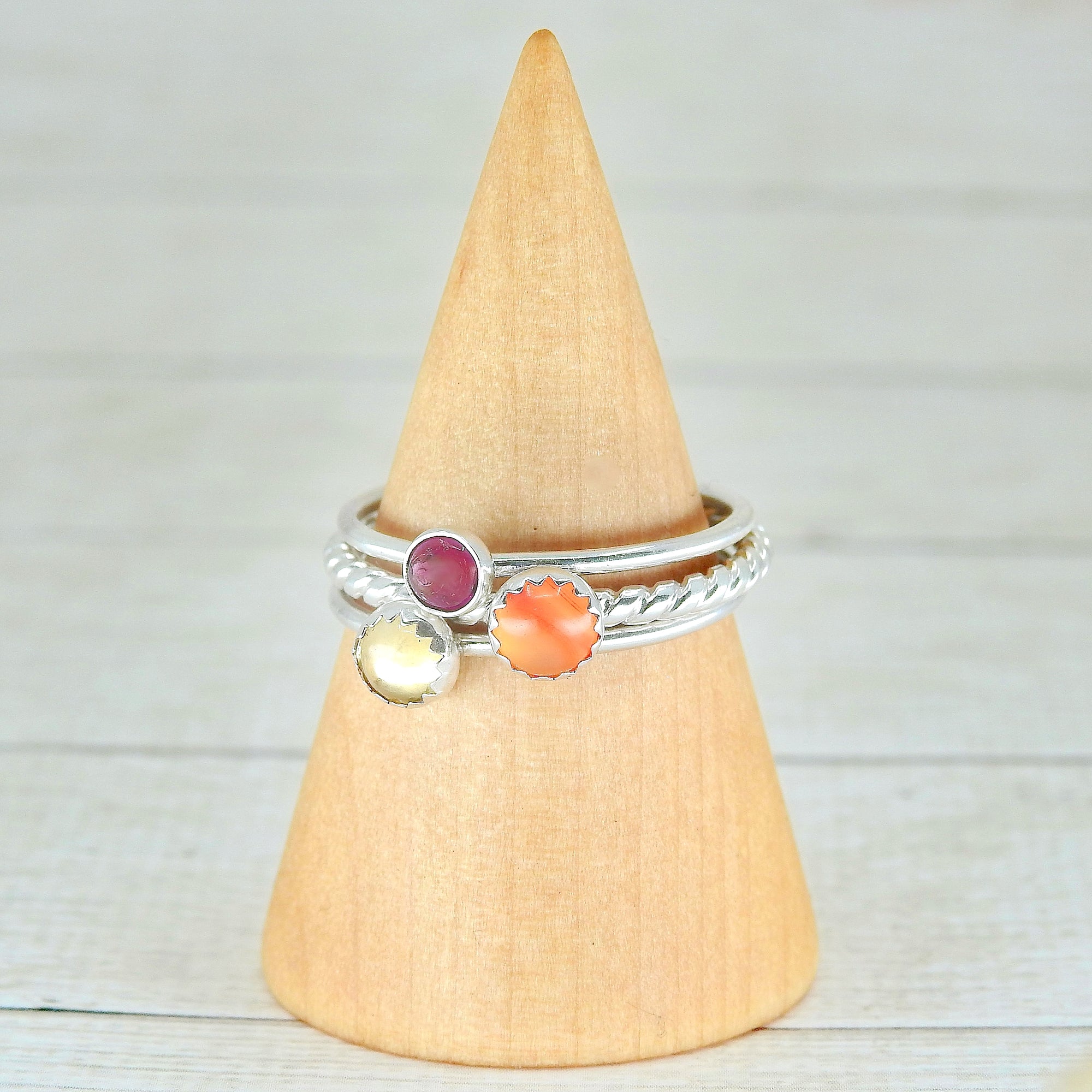 The Persephone Stack of Energy & Vitality - Ruby, Carnelian & Citrine - Made to Order