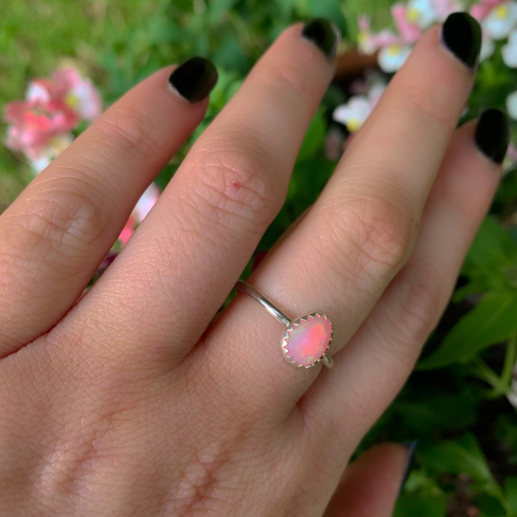 Pink Ethiopian Opal Ring - Size 8 1/2