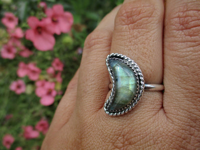 Custom Labradorite Crescent Moon Ring - Made to Order - Gem & Tonik