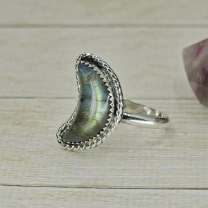Custom Labradorite Crescent Moon Ring - Made to Order - Gem & Tonik