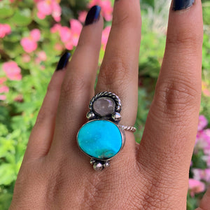 Bluebird Turquoise & Rose Quartz Ring - Size 7 - Gem & Tonik