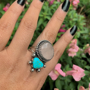 Royston Turquoise & Rose Quartz Ring - Size 10 - Gem & Tonik