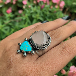 Royston Turquoise & Rose Quartz Ring - Size 10 - Gem & Tonik