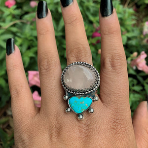 Royston Turquoise & Rose Quartz Ring - Size 10 - Gem & Tonik
