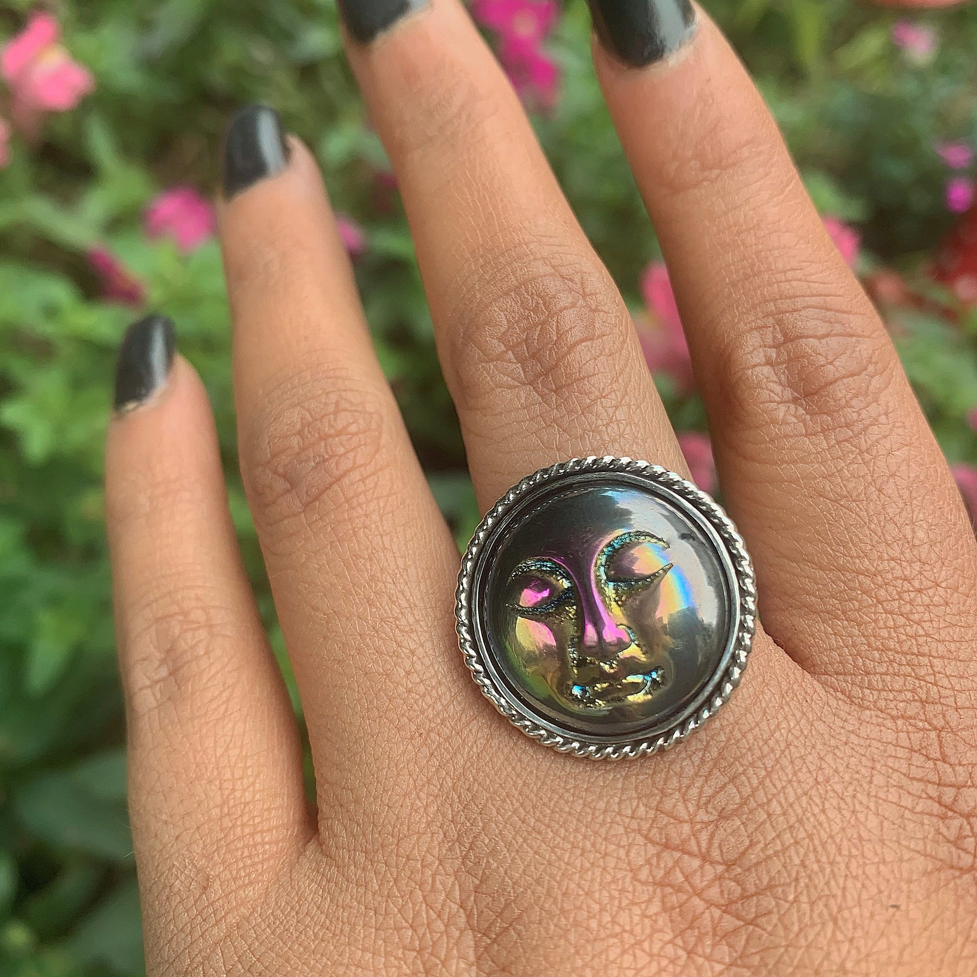 Titanium Aura Quartz Moon Goddess Ring - Size 8 3/4 - Gem & Tonik