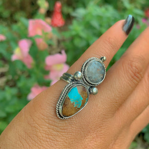 Number Eight Turquoise & Moonstone Ring - Size 5 - Gem & Tonik