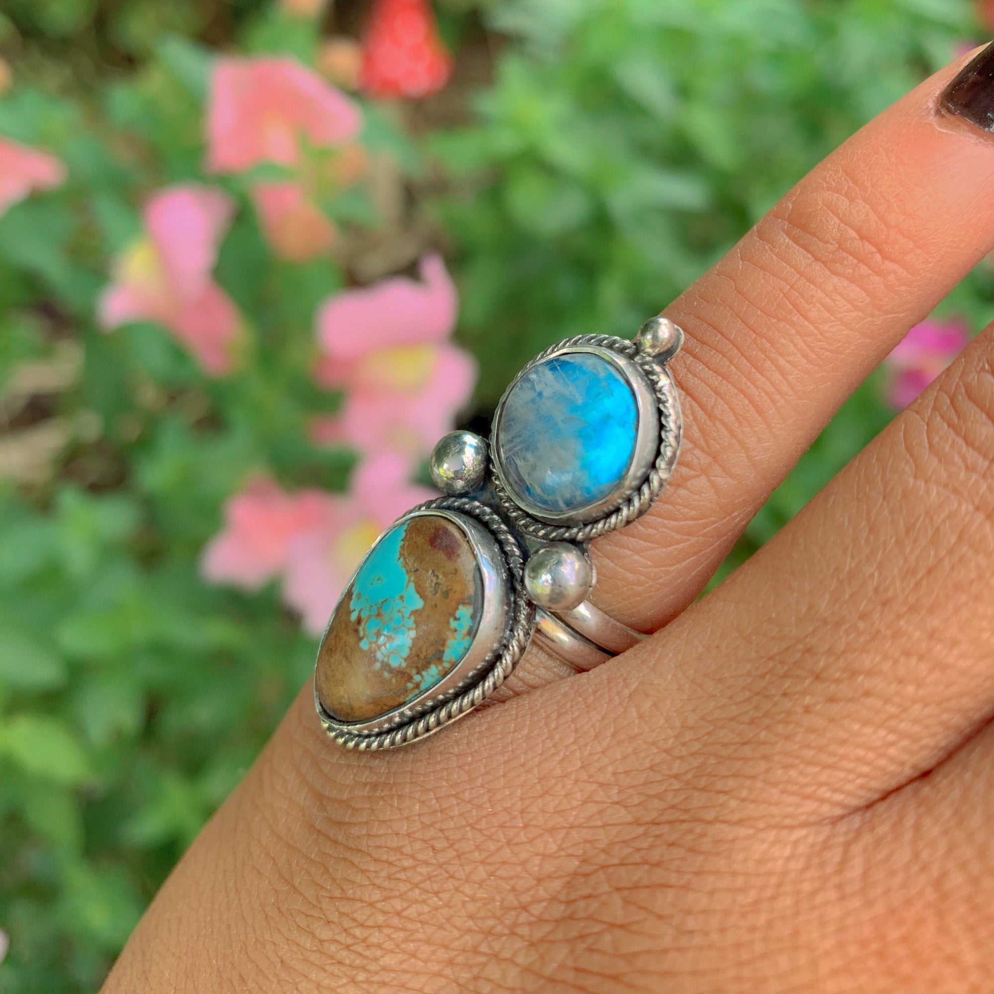 Number Eight Turquoise & Moonstone Ring - Size 5 - Gem & Tonik