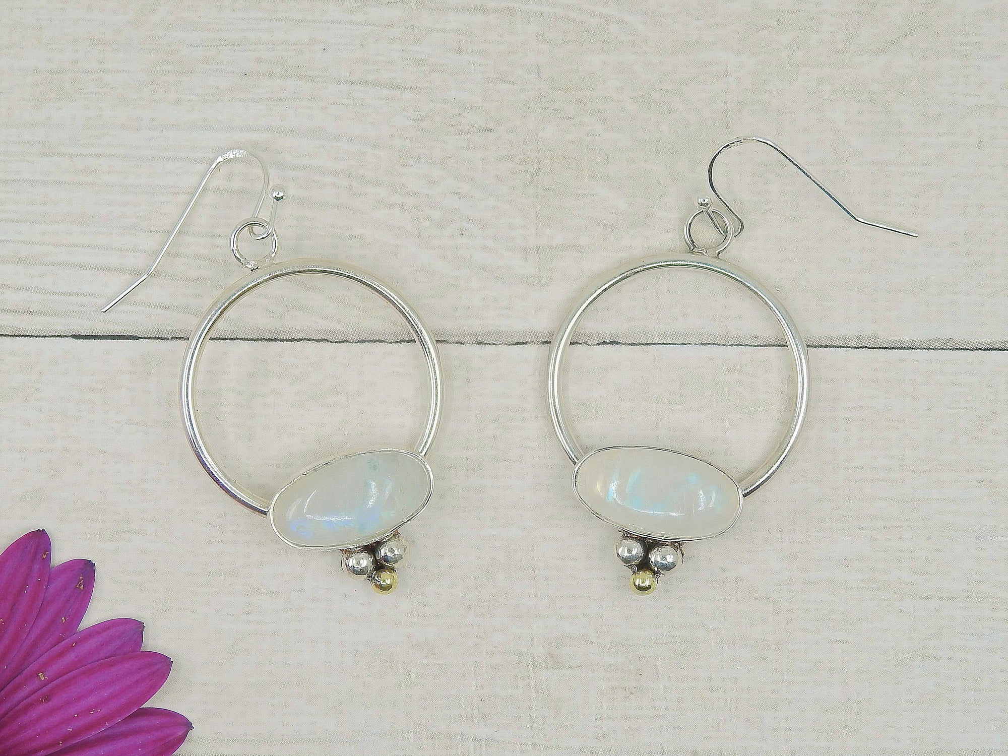 Moonstone Hoop Earrings - Sterling Silver 