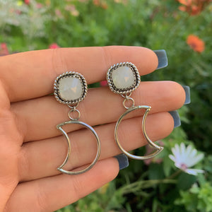 Moonstone Moon Earrings - Sterling Silver 