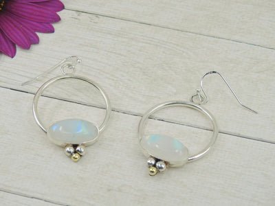 Moonstone Hoop Earrings - Sterling Silver 