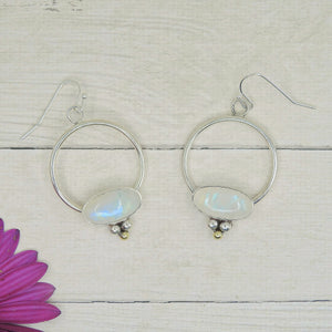 Moonstone Hoop Earrings - Sterling Silver 