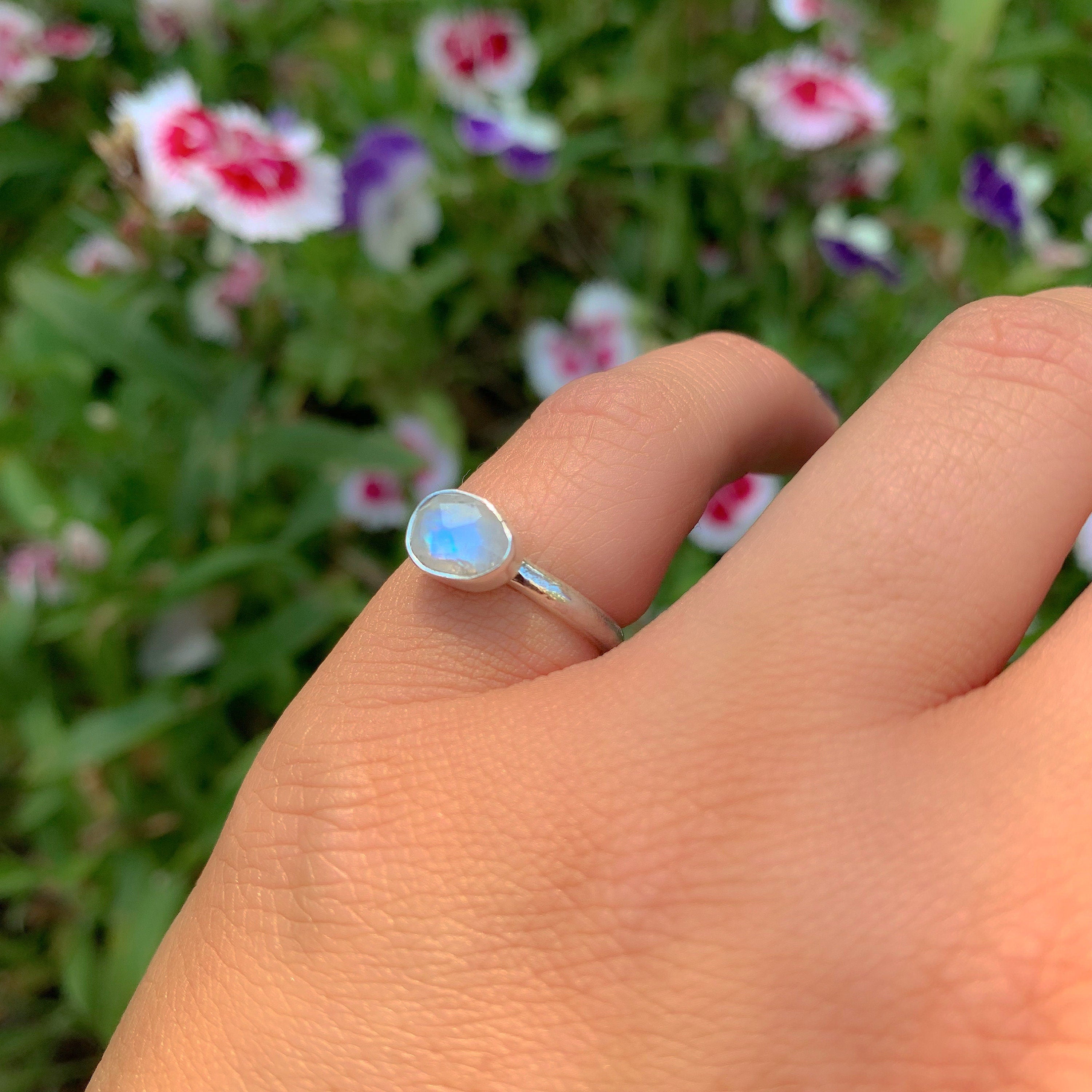 Rose Cut Moonstone Ring - Size 4.25 