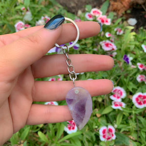 Chevron Amethyst Keyring - Sterling Silver & Stainless Steel 