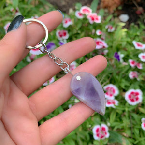 Chevron Amethyst Keyring - Sterling Silver & Stainless Steel 