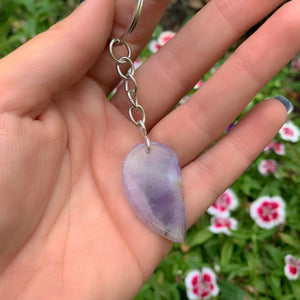 Chevron Amethyst Keyring - Sterling Silver & Stainless Steel 