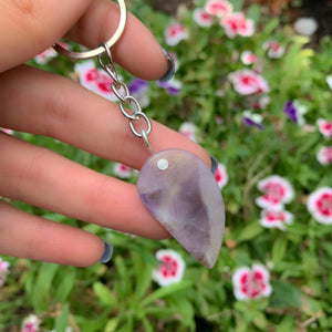 Chevron Amethyst Keyring - Sterling Silver & Stainless Steel 