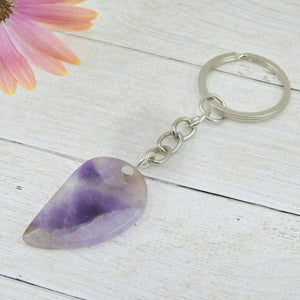 Chevron Amethyst Keyring - Sterling Silver & Stainless Steel 