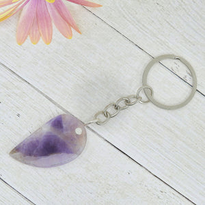 Chevron Amethyst Keyring - Sterling Silver & Stainless Steel 