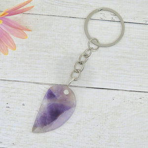 Chevron Amethyst Keyring - Sterling Silver & Stainless Steel 