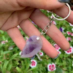 Chevron Amethyst Keyring - Sterling Silver & Stainless Steel 