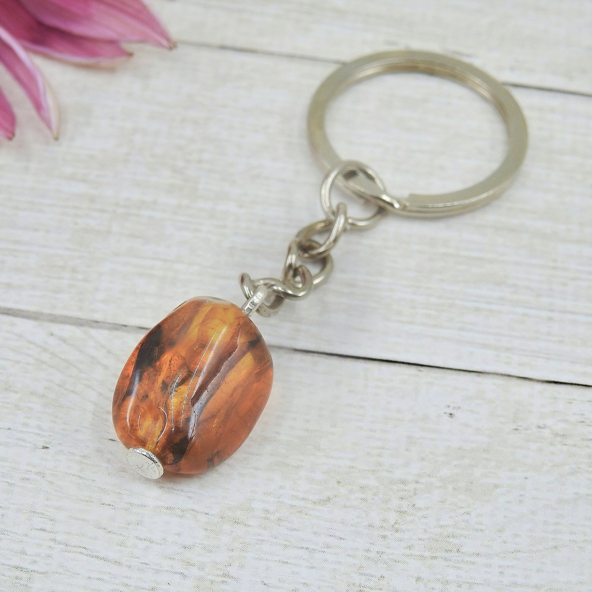 Baltic Amber Keyring - Sterling Silver & Stainless Steel 