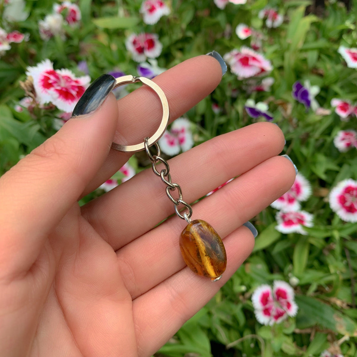 Baltic Amber Keyring - Sterling Silver & Stainless Steel 