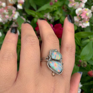 Rose Cut Clear Quartz & Aurora Opal Ring - Size 8 