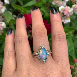 Rose Cut Clear Quartz & Aurora Opal Ring - Size 8.25 