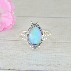 Rose Cut Clear Quartz & Aurora Opal Ring - Size 8.25 