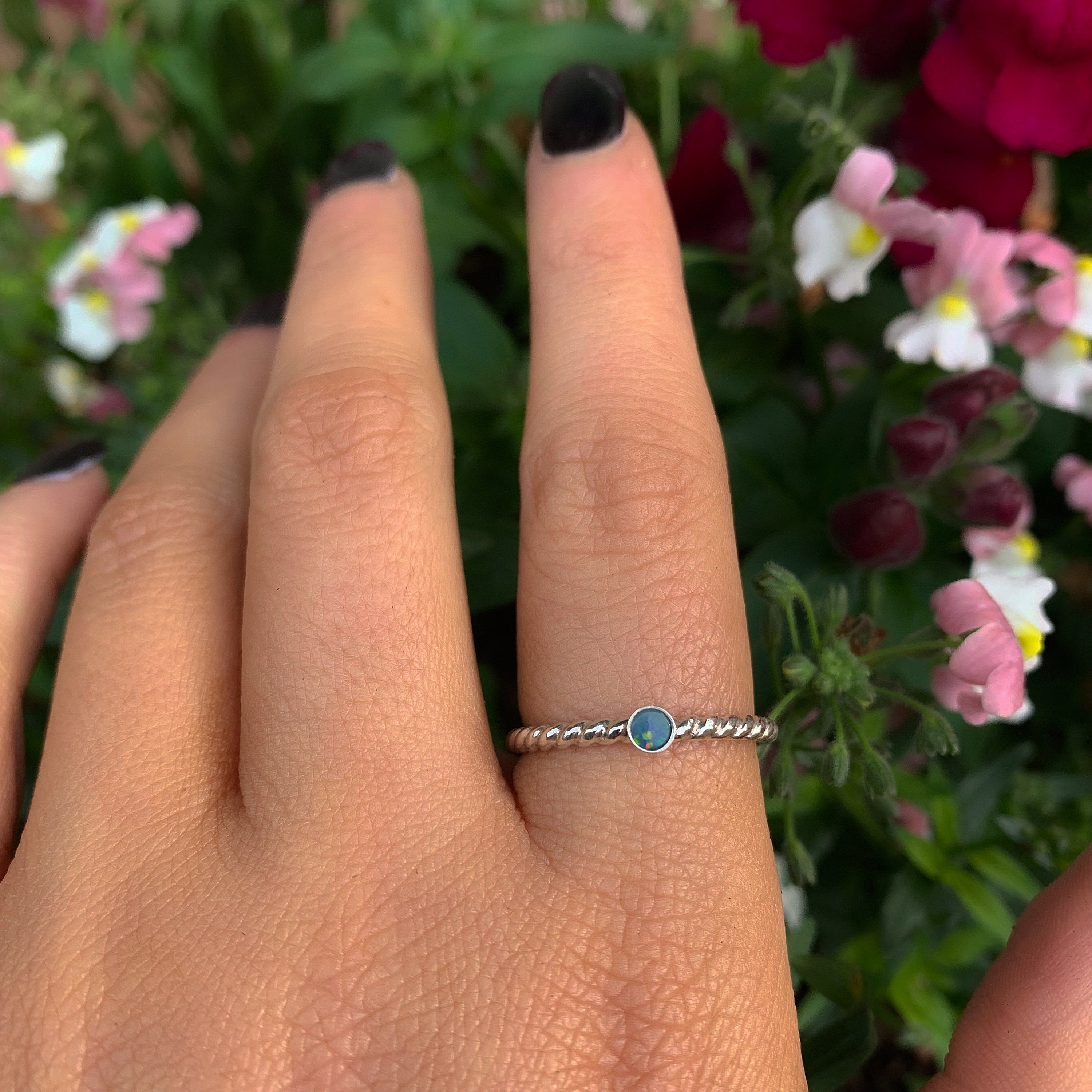 Blue Australian Opal Twist Ring - Made to Order 